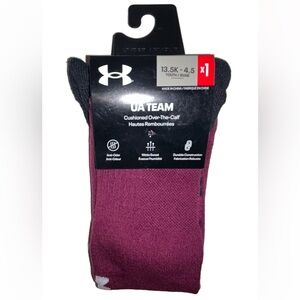 Under Armour UA Team OTC Soccer Socks 1 Pair Youth 13.5K-4.5 Maroon w White Logo